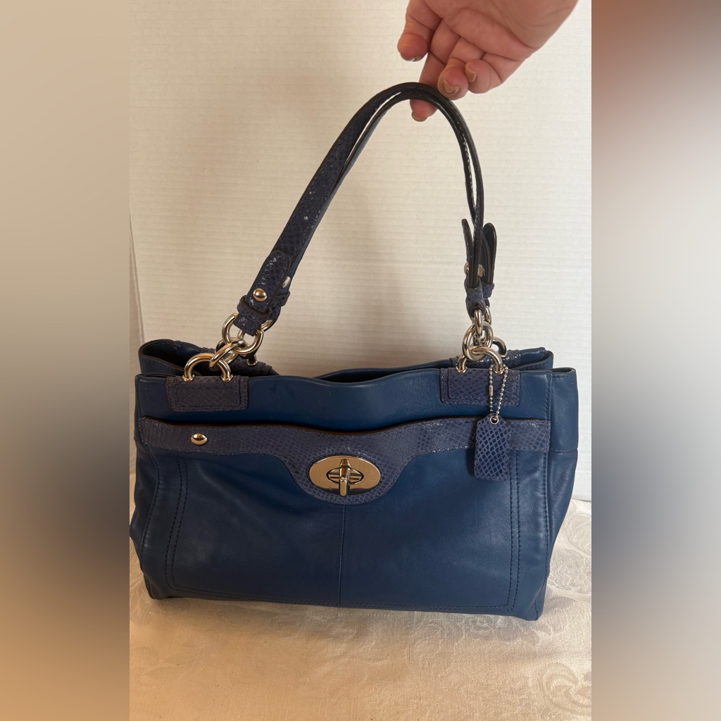 Coach Penelope Leather Satchel F16531, Blue With Silver Hardware, Turn-Lock Euc